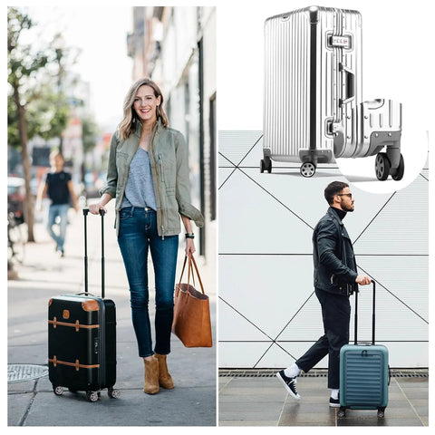 Travelers with luggage showcasing 2 Pcs Replacement Luggage Wheels For Most Suitcases Durable Plastic 360 Degree Spinner Wheels