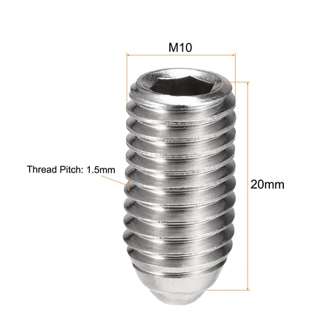Ball Point Set Screws M10 X 20mm 304 Stainless Steel Ball Plunger Hex Socket Drive Screw for Precision Positioning