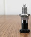 Two Pack M10x1.5 Spring Plunger Ball Nose 304 Stainless Steel Push Fit Indexing Plunger on wooden surface