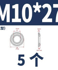 Diagram of M10x27 Wide Edge Belleville Washers 5pc 304 Stainless Steel, showing dimensions and conical shape.