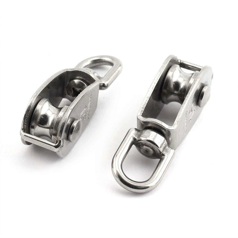 2-Pack M15 Single Pulley Block Stainless Steel Heavy Duty Hardware Single Wheel Swivel Rigging Lifting Wheel Fixed Pulley for Wire Rope Loading 35kg
