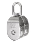 Front view of M32 Double Pulley Block, Stainless Steel Swivel Rigging Lifting Wheel Fixed Pulley with 32 marking