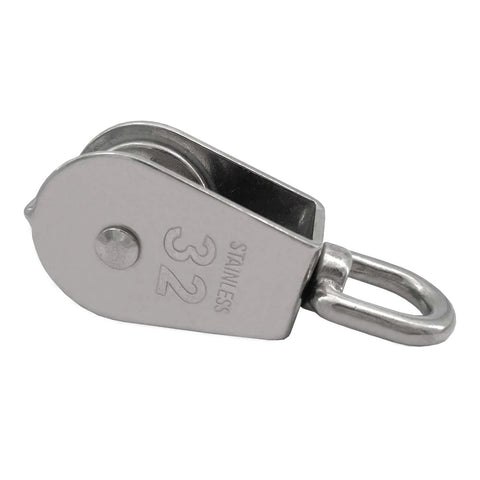 2Pcs M32 Single Pulley Block, 304 Stainless Steel Wire Rope Hanging Wire Towing Wheel Loading 551Ibs side view