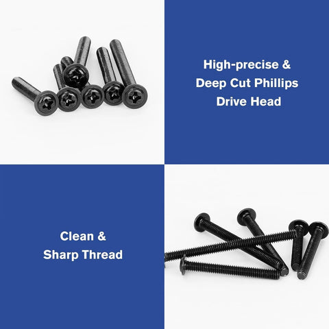 Assorted M4 Cabinet Screws Kit 25 to 50mm Black Zinc Pan Head Phillips Machine Screws 100 Pieces with precise threads