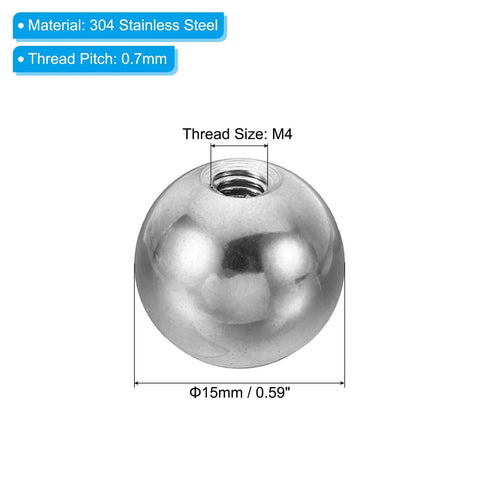 M4x15mm Ball Nuts Knob, 4 Pack Female Thread 304 Stainless Steel Round Blind Hole Screw Cap Cover for Lighting Machinery DIY Decoration, Silver
