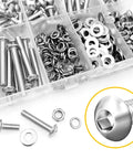 M4 Button Head Hex Socket Cap Screws And Nuts Kit In 304 Stainless Steel with washers, nuts, hex wrenches in a compartment box