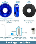 M6 Anodized Aluminum Washer Bolt Kit 32 Piece For Widebody Fenders And Dress Up, showing package components and dimensions.