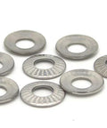Belleville Washer M6 Stainless Steel Disc Spring Pack Of 50, close-up of stainless steel disc springs on white background