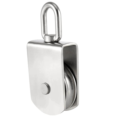 2 Pack M75 Lifting Single Pulley Roller, 304 Stainless Steel Heavy Duty Single Wheel Swivel Lifting Fixed Pulley Block for Rope and Rigging, Loading Capacity 1700 lbs, Silver