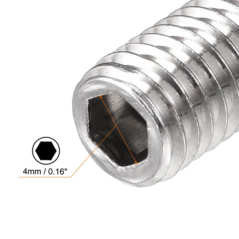 Close-up of Ball Point Set Screws M8 x 12mm 304 Stainless Steel Ball Plunger Hex Socket Drive 8 Pieces.