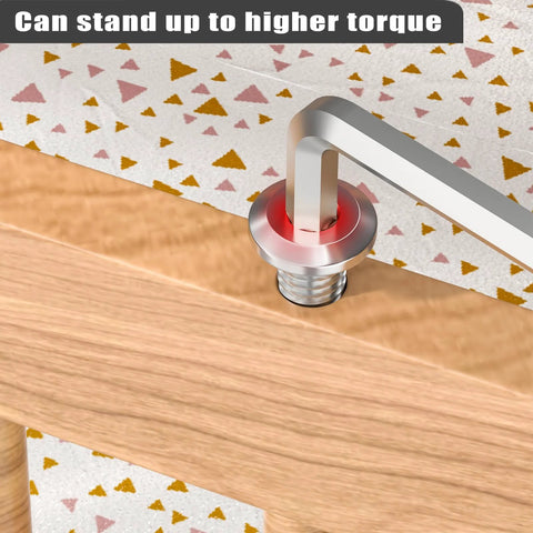Close-up of stainless steel M8 flat-head hex socket cap screw installed in wood, full-thread