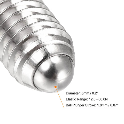 Close-up of Ball Point Set Screws M8 X 16mm 304 Stainless Steel Corrosion Resistant Hex Socket Ball Plunger with specifications.