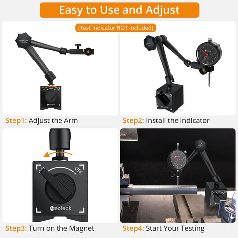 Magnetic Base Stand For Digital Dial Indicator Gauge With Dual Magnet Surfaces And On Off Control 176 Pounds Tensile Force