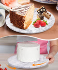 12 Inch Marble Lazy Susan Cake Turntable For Decorating And Display Natural White Marble With Gray Veining Perfect For Cakes Cupcakes Cookies And Cheese