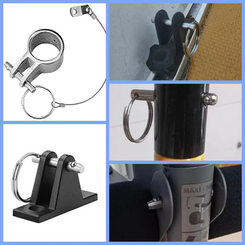 Four Sets Quarter Inch Diameter Single Ball Quick Release Pins Made From 316 Stainless Steel For Marine Hardware With Lanyard And Screws