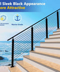 Marina view with sleek black cable railing system featuring Marine Grade Stainless Steel Angle Beveled Washer 0.35 Inch ID for 5/16 Cable.