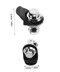 Push-close latch for electrical boxes; front and side views show a round silver push button with black housing.