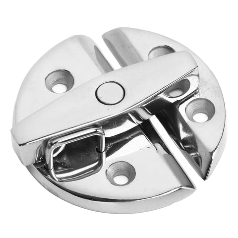 Round turn-button twist latch in mirror-finish marine stainless steel for boat hatches and enclosures
