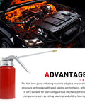 Two Pack Metal Hand Pump Oil Can for Cars and Motorcycles, 200 ml red dispenser with spout, ergonomic curved handle, leak resistant design.