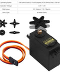 Front view of 4-Pack Servo Motor MG995 Control Angle180 Metal Gear Servo 13KG Digital High Speed Torque Servo Motor with accessories.