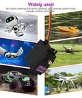 Image of [4-Pack] MG996R 55g Metal Gear Torque Digital Servo Motor in front of various RC applications like robots and vehicles.