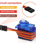 4Pcs SG90 9g Micro Servos for RC Robot Helicopter Airplane Controls Car Boat, showing circuit connection with colored wires