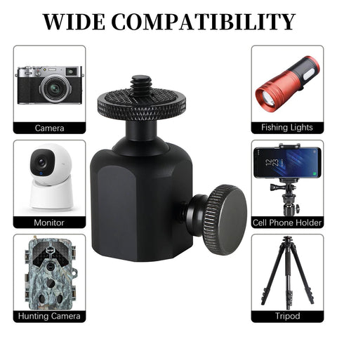 2 Pack Mini Ball Heads With One Quarter Inch Mounting Screw, 360 Degree Horizontal Rotation, versatile with cameras and tripods