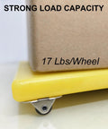 Mini Caster Wheels Set Of 24 Low Profile Half Inch Non Swivel Wheels With Rubber Rolling Treads And Steel Top Plate supporting a load