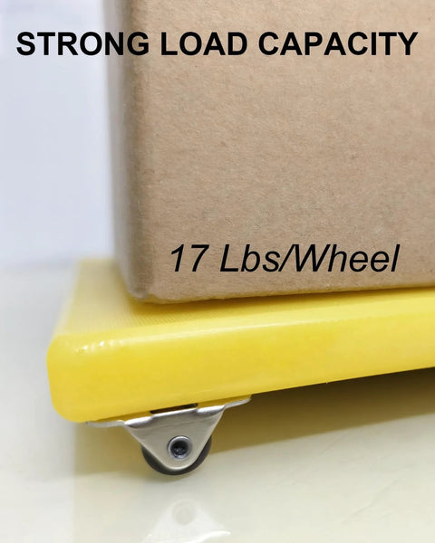 Mini Caster Wheels Set Of 24 Low Profile Half Inch Non Swivel Wheels With Rubber Rolling Treads And Steel Top Plate supporting a load