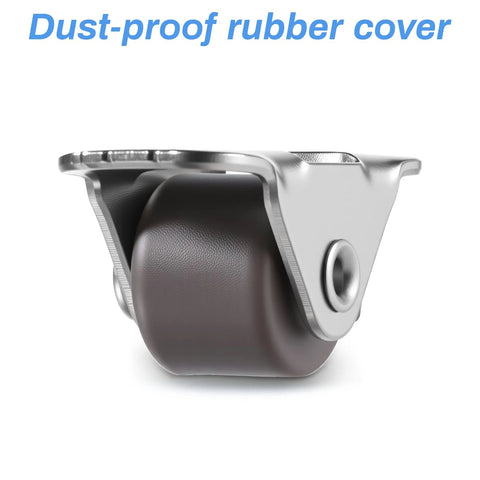 Close-up side view of one caster from Sixteen Half Inch Mini Low Profile Casters With One Way Micro Wheels Self Adhesive Rubber Rollers