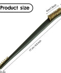 Close-up of a brass brush from the 9 Pieces Mini Wire Brush Set Rust Paint Metal Cleaner Steel, Nylon, Brass Brush Set with size dimensions.