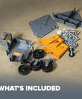 Parts for Mobile Base Kit PM-1100 For Heavy Equipment And Tools Adjustable Rolling Dolly Frame With Casters visible on floor.