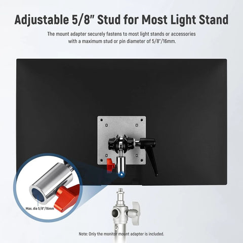 Monitor Mount Adapter With VESA Mount Aluminum Alloy Dual 360 Degree Ball Joint M4 Screw And Five Eighths Inch Receiver Supports Up To 14 Lb diagram