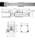 Technical drawing of motorized ball screw linear guide module for CNC linear stage with Nema 23 stepper motor, 300mm stroke, G1610 ball screw.