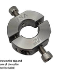 1/2" (0.50") Bore Mountable Two-Piece Clamping Shaft Collar in 303 Stainless Steel, USA-made, for secure mounting.