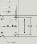Diagram of the mounting plate for Drywall Dolly Replacement Rubber Wheel Casters - 2,400 Lbs Capacity showing dimensions.