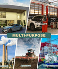 Collage of household, automotive, industrial, agricultural, and marine equipment settings illustrating multi-purpose use.