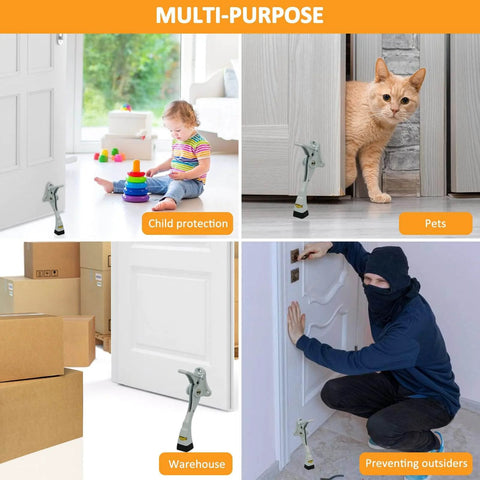 One Touch Semi Automatic Kickdown Door Stop White 4 Inch Adjustable Height Rubber Tip Heavy Duty Door Holder 1 Pack No Fuss Install With Screws Durable Security Stopper For Home Office Commercial Use in various settings including child protection and pet safety.