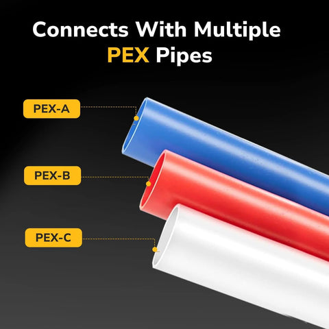 Pex Fittings Three Quarter Inch Male NPT To Three Quarter Inch Pex Male Adapter Heavy Duty Brass Crimp Fittings For Pex Pipes With Leak Resistant Construction NSF UPC Certified Four Pack shown with PEX-A, PEX-B, PEX-C pipe compatibility.