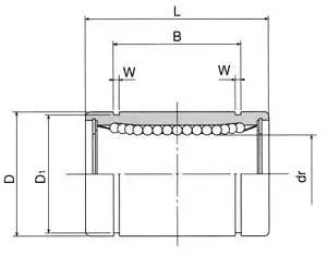 Technical diagram of ✝️ NB SW10 5/8 Ball Bushing Linear Motion showing dimensions and internal structure for smooth motion and alignment