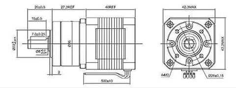 Technical diagram of 5:1 Planetary Gearbox Nema 17 Stepper Motor 1.68A for DIY CNC Robot 3D Printer showing dimensions and specifications.