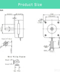 Technical diagram of Nema 17 Stepper Motor 145mNm High Torque 20.5mm/0.80inch Bipolar 1A-3.5V 2 Phase 4 Lead Step Motor