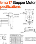 Technical diagram of 10Pack Nema 17 Stepper Motor 1.8° 2 Phase High Torque 0.13Nm(18.41oz·in) Bipolar 42x21mm dimensions.