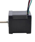 Side view of Nema 17 Bipolar Stepper 0.9deg(400 Steps/rev) 1.68A 44Ncm(62.3oz.in) Motor with wires and shaft.