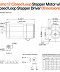 Technical diagram of Nema 17 Closed Loop Stepper Motor with Integrated Closed Loop Stepper Driver, showing dimensions and wiring.