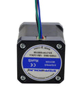 Top view of a Nema 17 Bipolar Stepper 0.9deg(400 Steps/rev) 1.68A 44Ncm(62.3oz.in) Motor with wiring and specifications label.