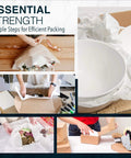 Collage of using Newsprint Packing Paper Bulk 320 Sheets 27x17 Inches 10 Lb for moving and cushioning in various packing steps