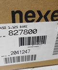 Label on packaging for a single unit shaft mounted friction brake, showing 1.125 bore dimensions and part number 827800.