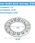 Thrust needle roller bearing NTA815 with dimensions ID 1/2" and OD 15/16", showing compact design for high-load support.