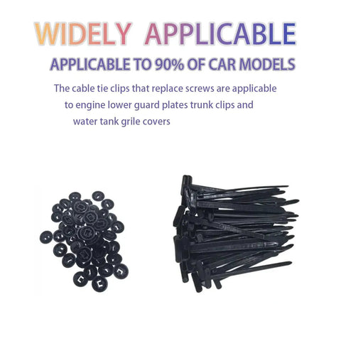 100 pcs multifunctional nylon universal cable ties with pin buckle design UV resistant fasteners for car body repair, displayed.